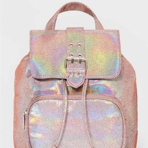 Mini flap iridescent backpack